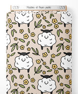Tissu - Moutons et fleurs pastel