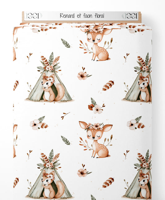 Tissu - Renard et faon floral