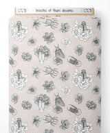 Tissu - Insectes et fleurs dessinés