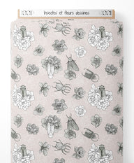 Tissu - Insectes et fleurs dessinés
