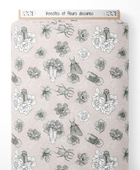 Tissu - Insectes et fleurs dessinés