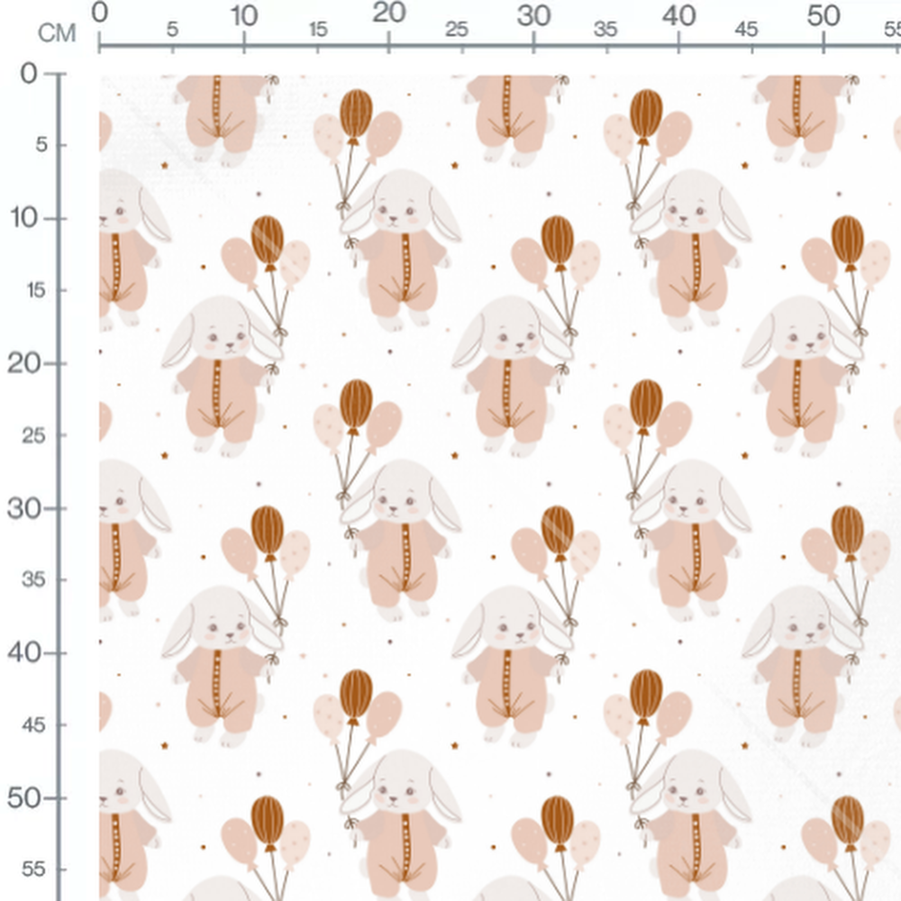 Tissu - Lapins et ballons pastel