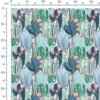 Tissu - Cactus colorés et fleurs