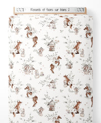 Tissu - Renards et faons sur blanc 2
