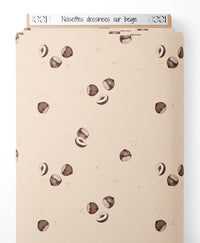 Tissu - Noisettes dessinées sur beige