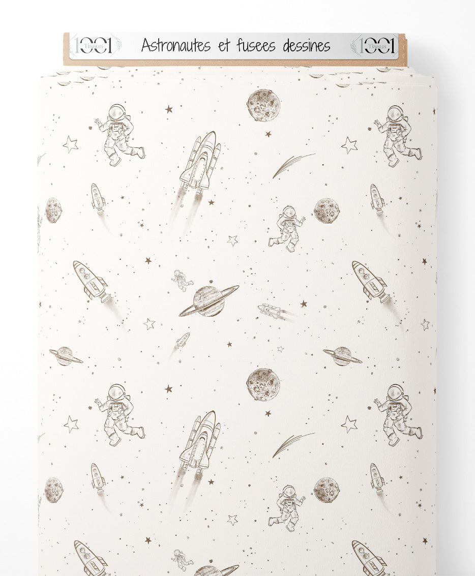 Tissu - Astronautes et fusées dessinés