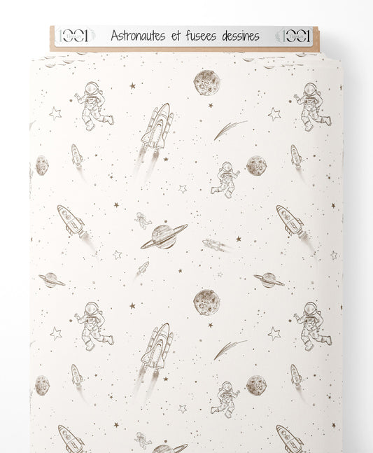 Tissu - Astronautes et fusées dessinés