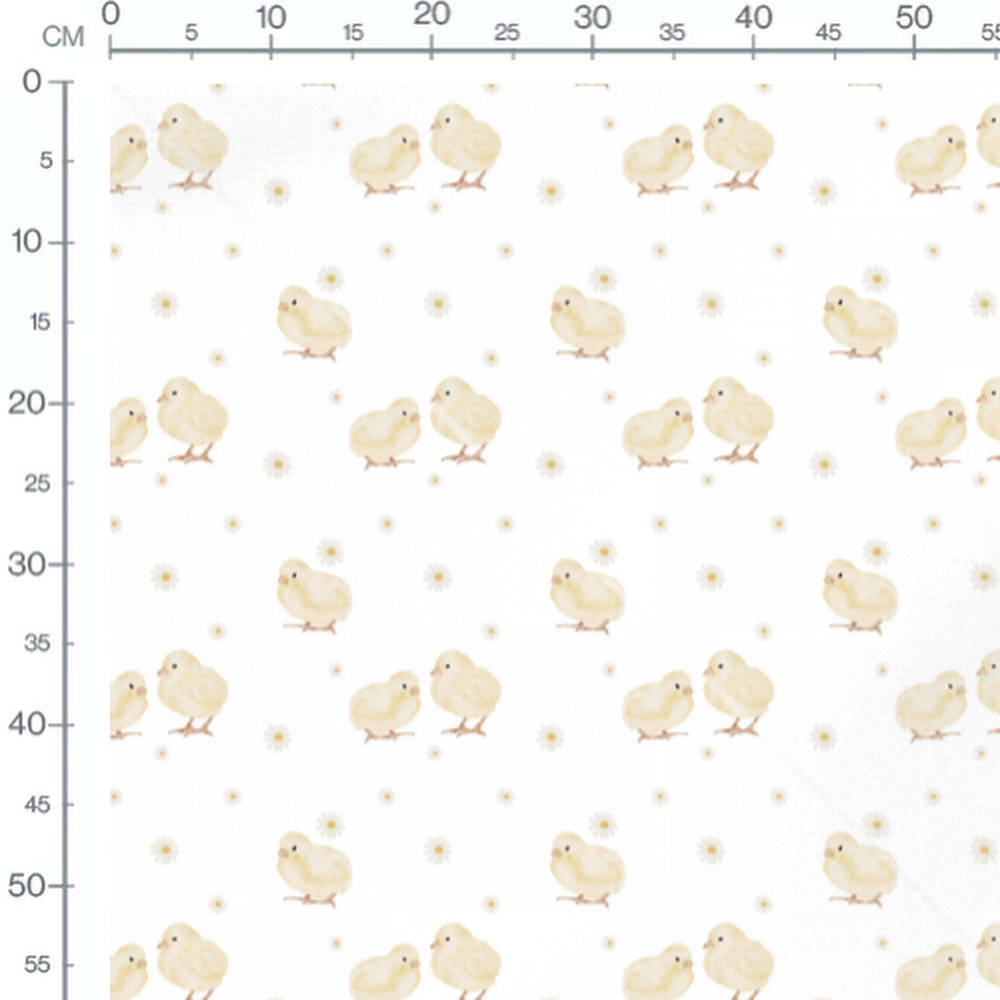 Tissu - Poussins jaunes sur blanc