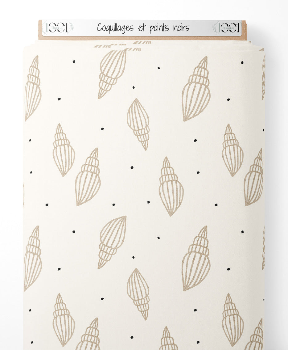 Tissu - Coquillages et points noirs