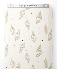 Tissu - Coquillages et points noirs