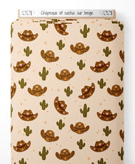 Tissu - Chapeaux et cactus sur beige