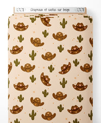 Tissu - Chapeaux et cactus sur beige