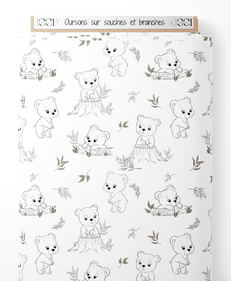 Tissu - Oursons sur souches et branches