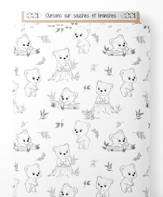 Tissu - Oursons sur souches et branches
