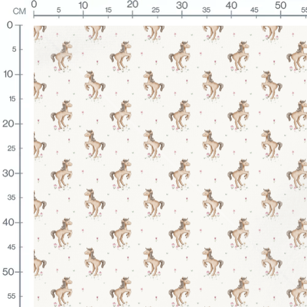 Tissu - Chevaux bruns sur fond blanc