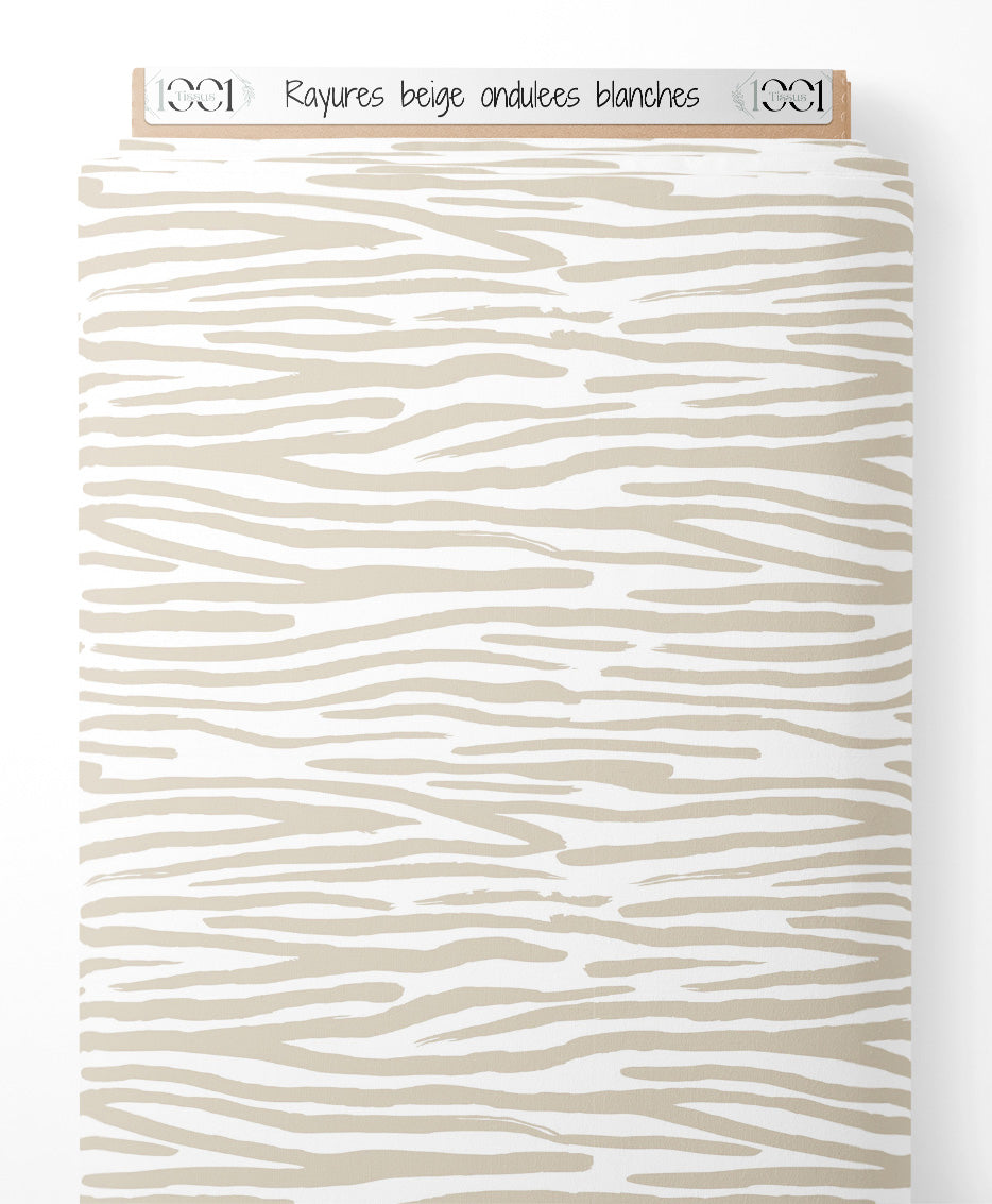 Tissu - Rayures beige ondulées blanches