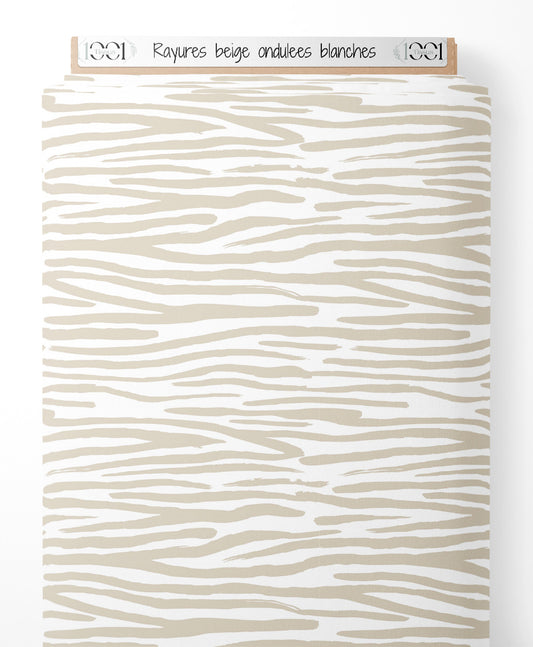 Tissu - Rayures beige ondulées blanches