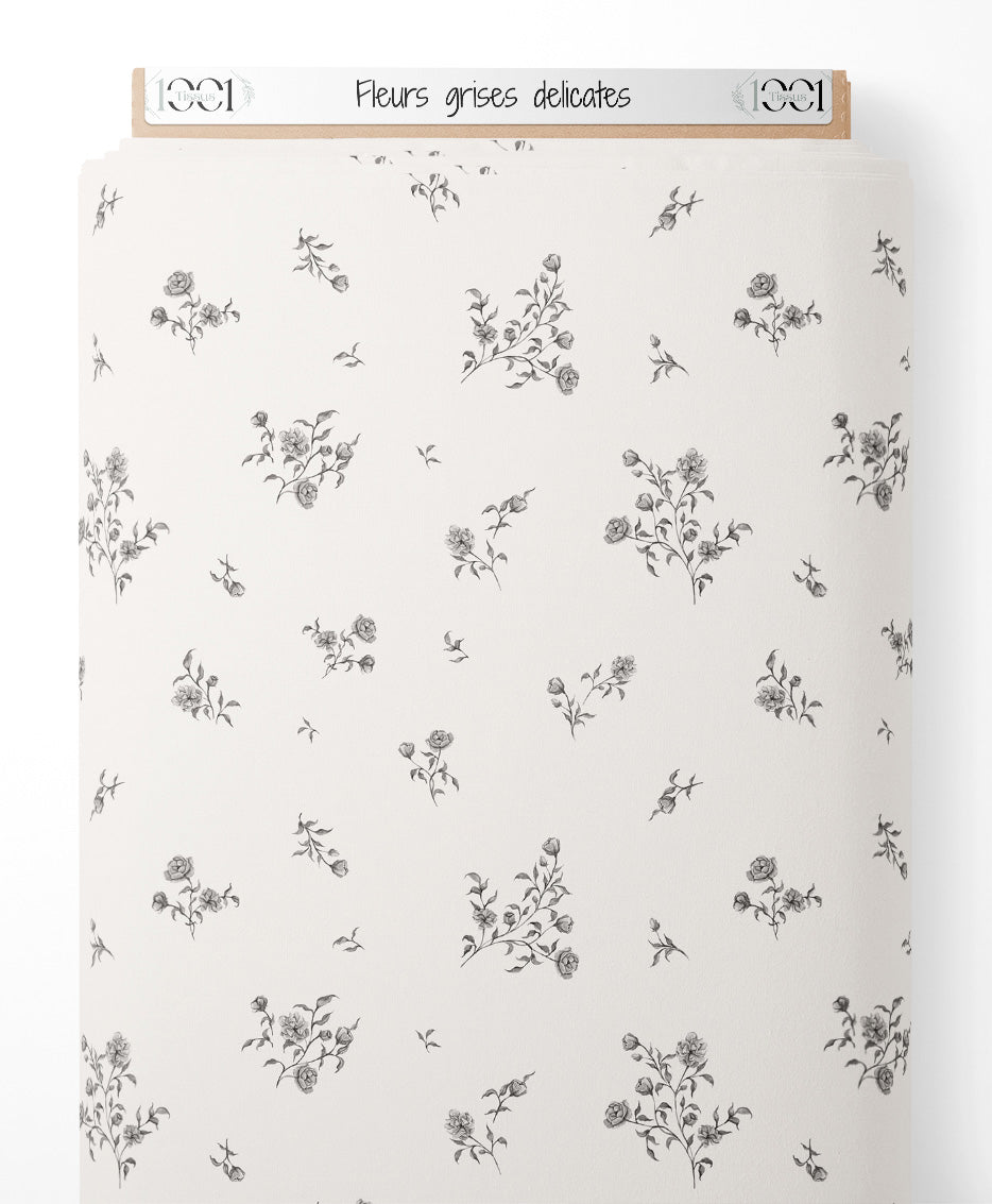 Tissu - Fleurs grises délicates