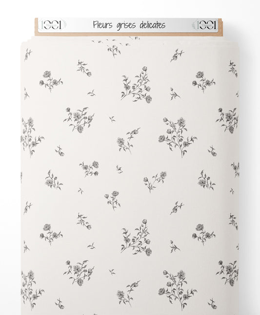 Tissu - Fleurs grises délicates