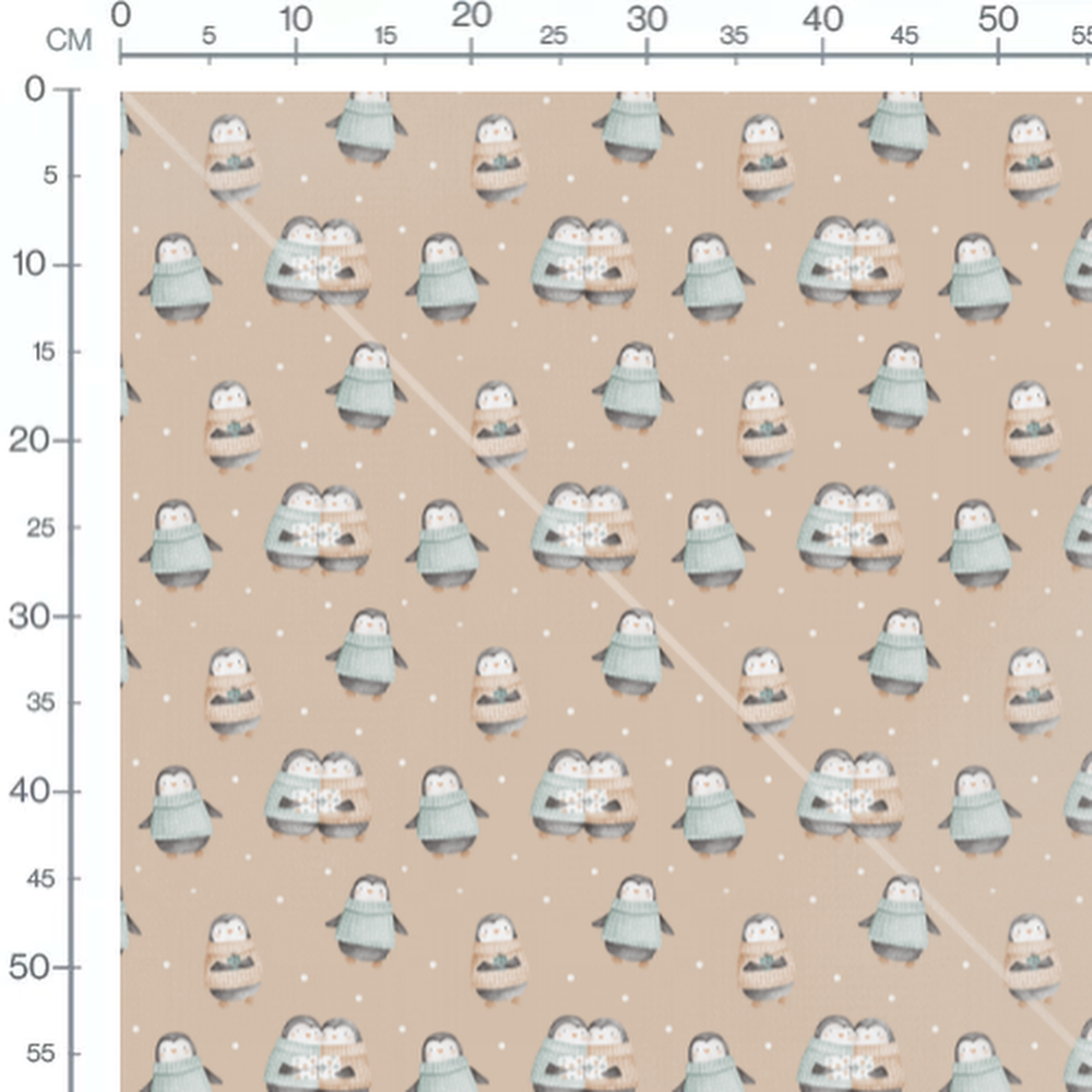 Tissu - Pingouins pastel sur beige