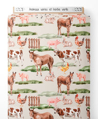 Tissu - Animaux variés et herbe verte