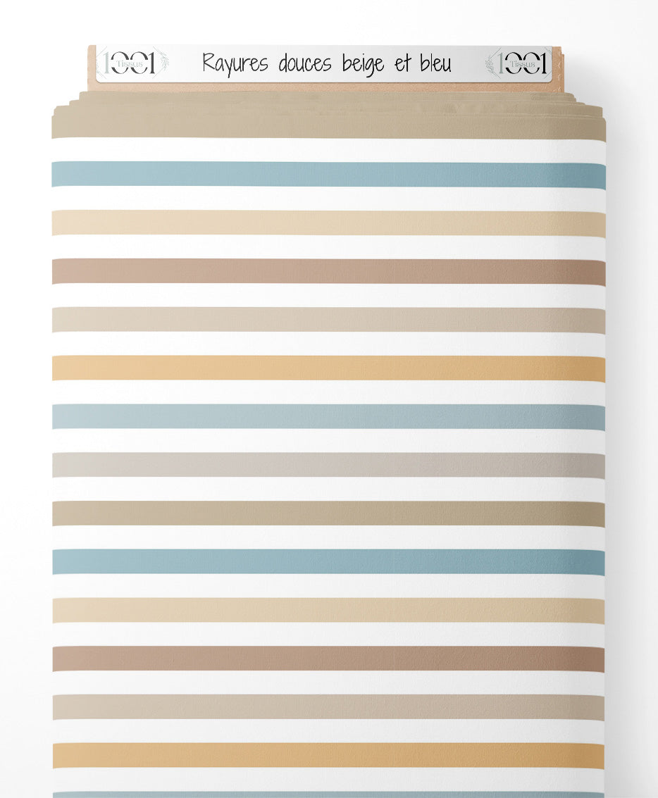 Tissu - Rayures douces beige et bleu