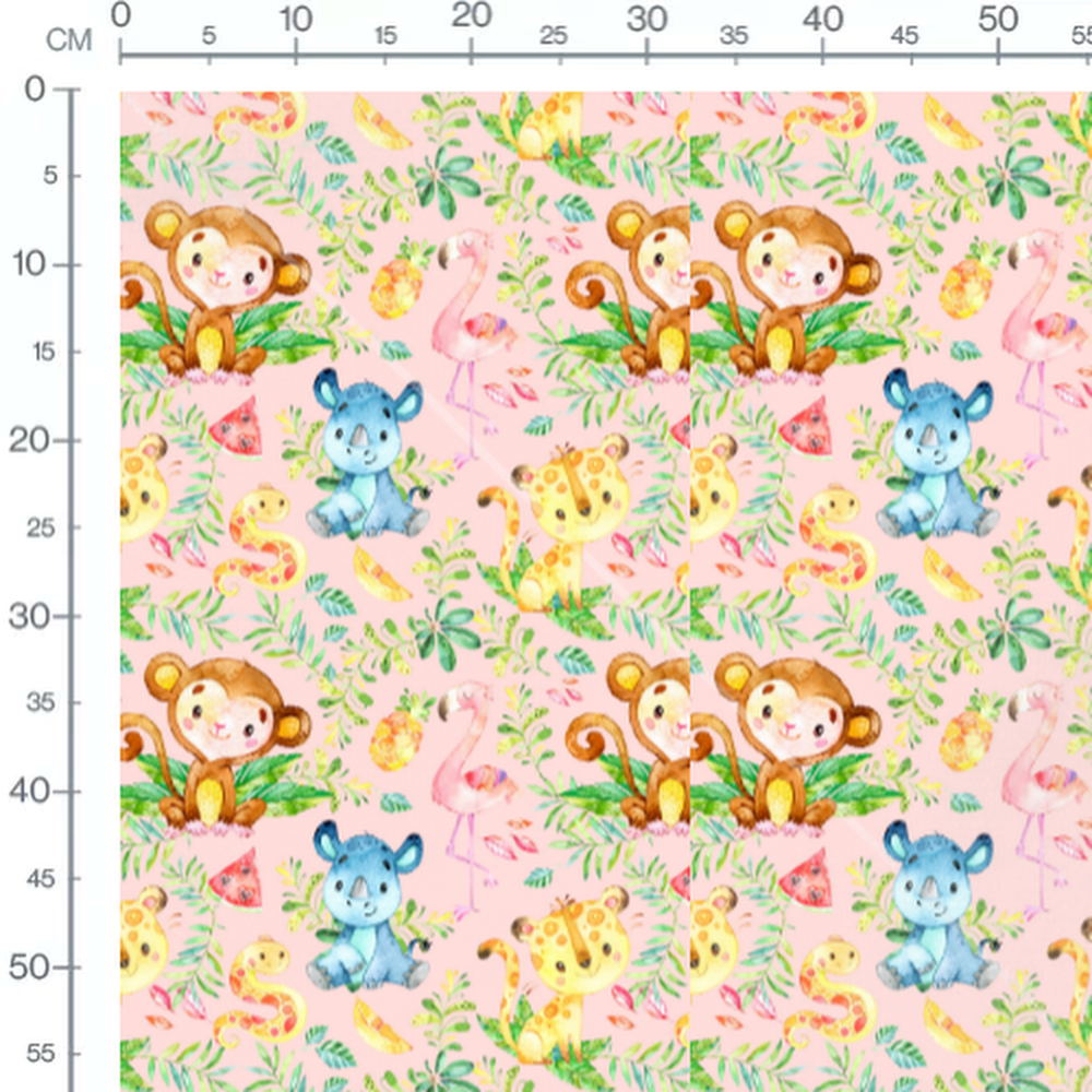Tissu - Animaux colorés sur fond rose