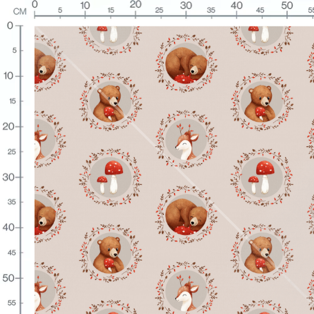 Tissu - Ours et faons sur beige clair
