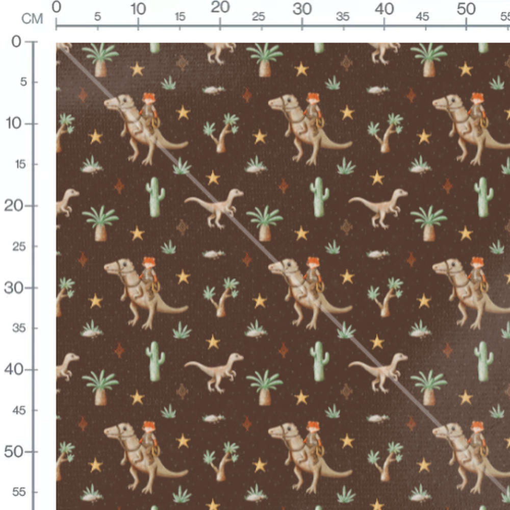 Tissu - Renard sur dinosaure marron