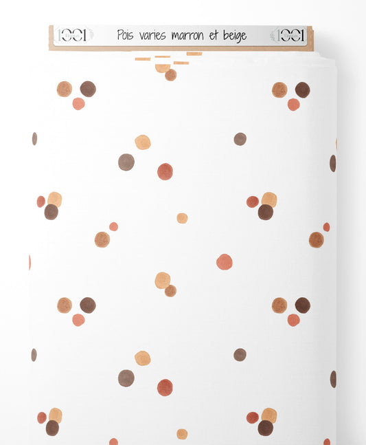Tissu - Pois variés marron et beige