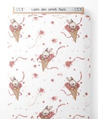 Tissu - Lapins dans cornets fleuris