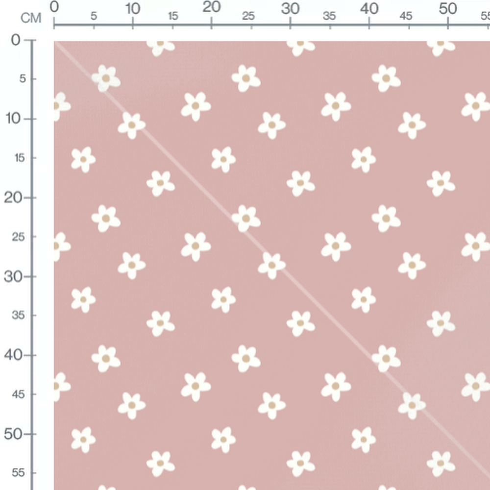 Tissu - Fleurs blanches et centre beige