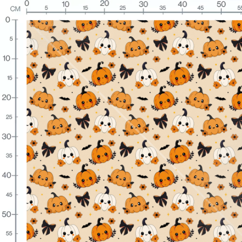 Tissu - Citrouilles souriantes et bats