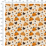 Tissu - Citrouilles souriantes et bats