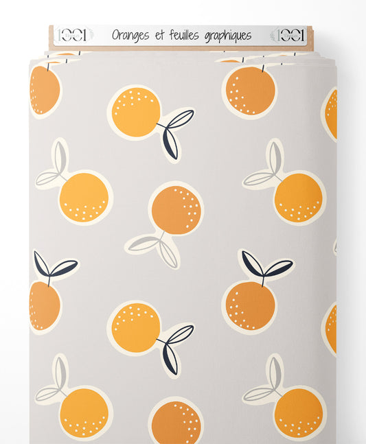Tissu - Oranges et feuilles graphiques