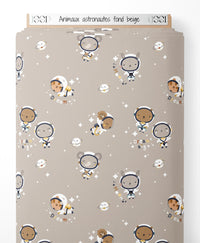 Tissu - Animaux astronautes sur fond beige