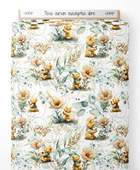 Tissu - ourson eucalyptus dore