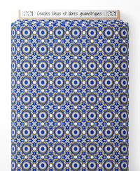 Tissu - Cercles bleus et dorés géométriques