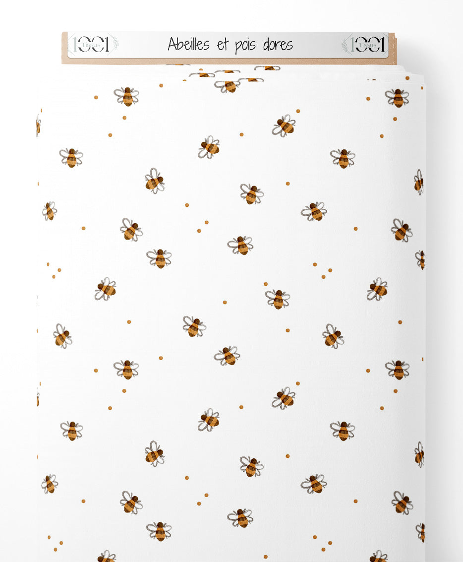 Tissu - Abeilles et pois dorés
