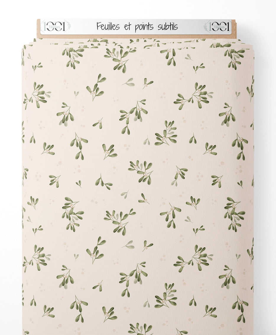Tissu - Feuilles et points subtils