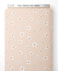 Tissu - Fleurs blanches avec contours