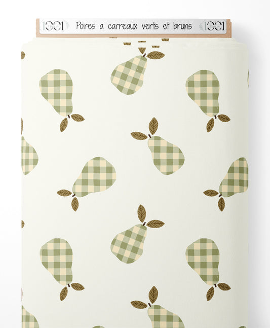 Tissu - Poires à carreaux verts et bruns