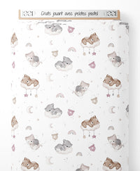 Tissu - Chats jouant avec pelotes pastel