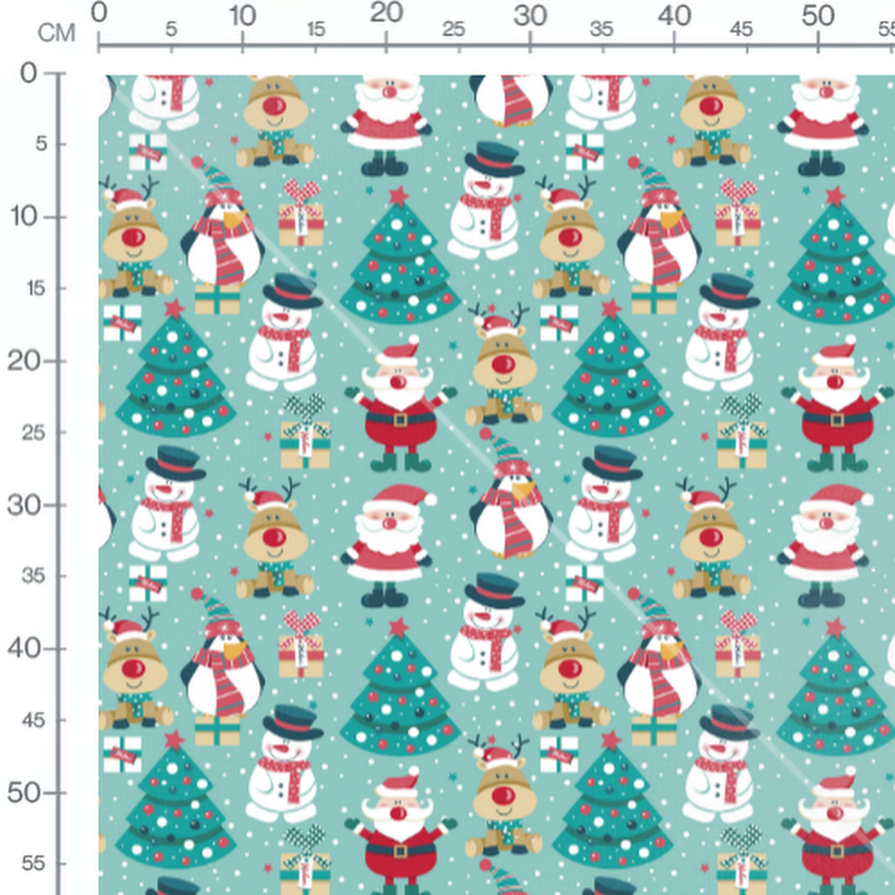 Tissu - Noël coloré sur fond bleu 2