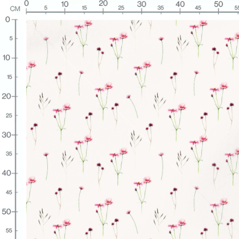 Tissu - Fleurs roses et herbes