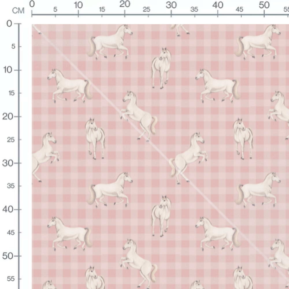 Tissu - Chevaux en mouvement sur rose
