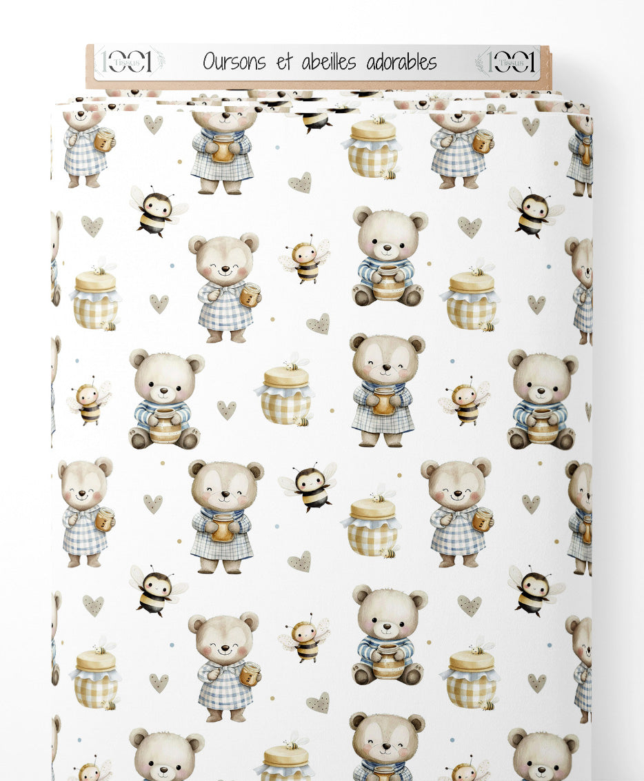 Tissu - Oursons et abeilles adorables