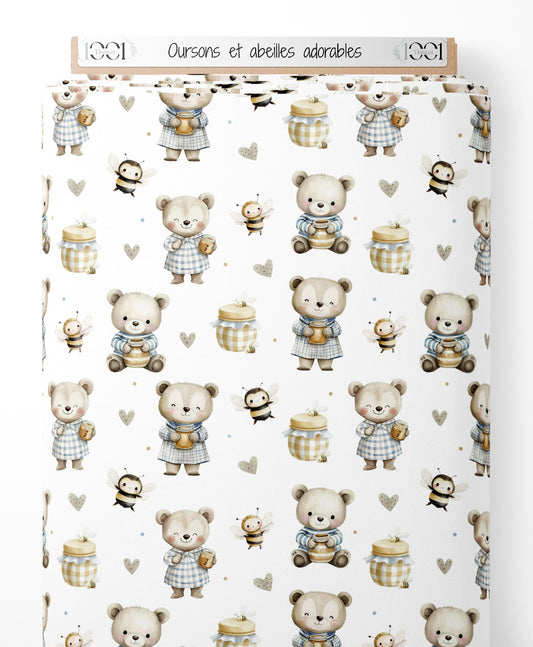 Tissu - Oursons et abeilles adorables