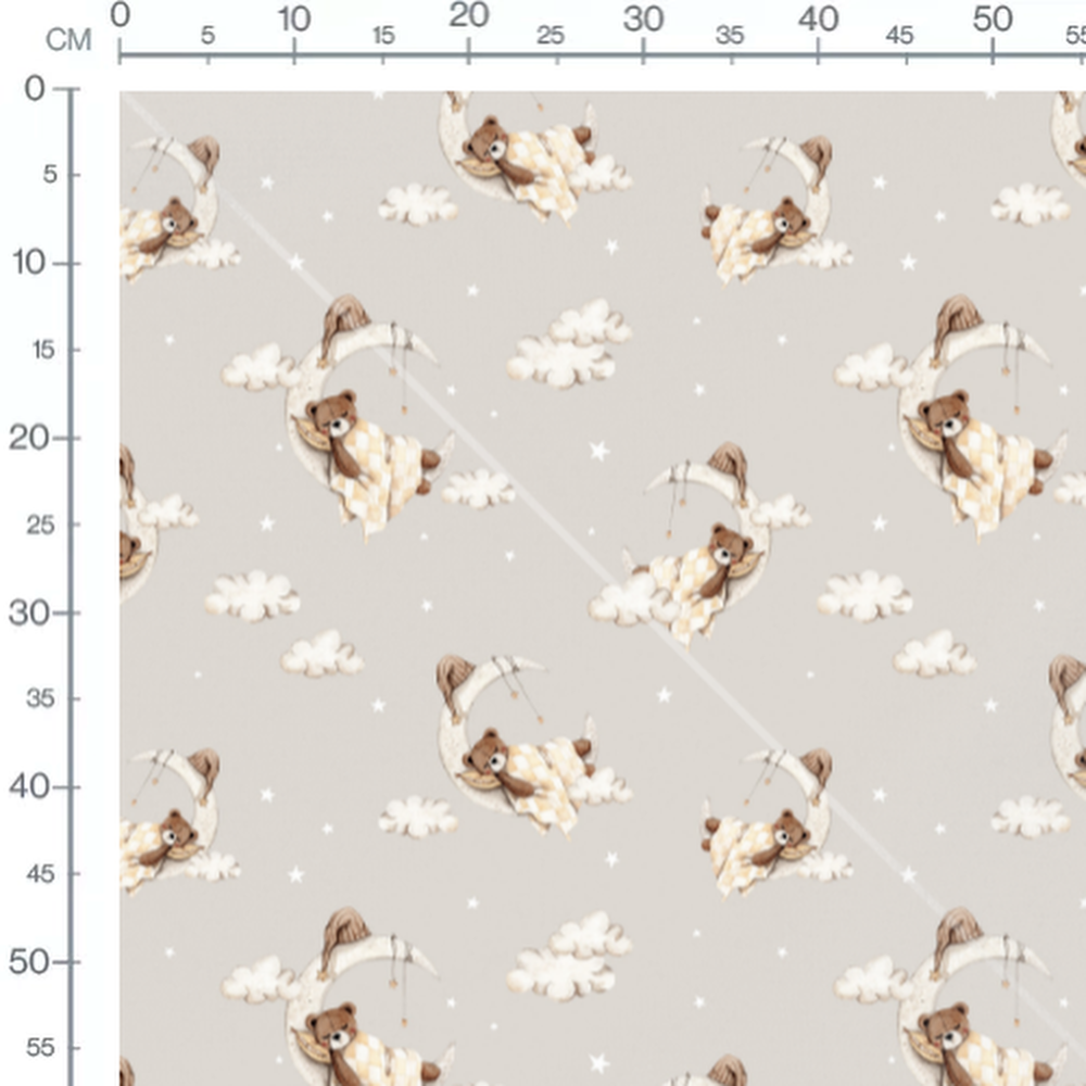 Tissu - Oursons et étoiles sur gris