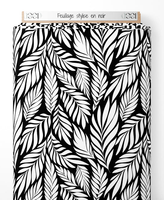 Tissu - Feuillage stylisé en noir